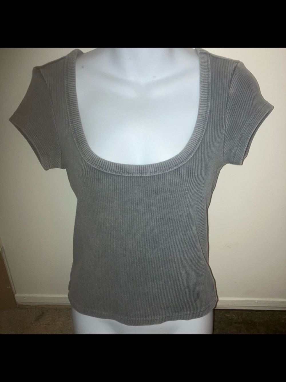 PINK Victoria's Secret Ribbed Scoop Neck Short Sleeve Top - Gray